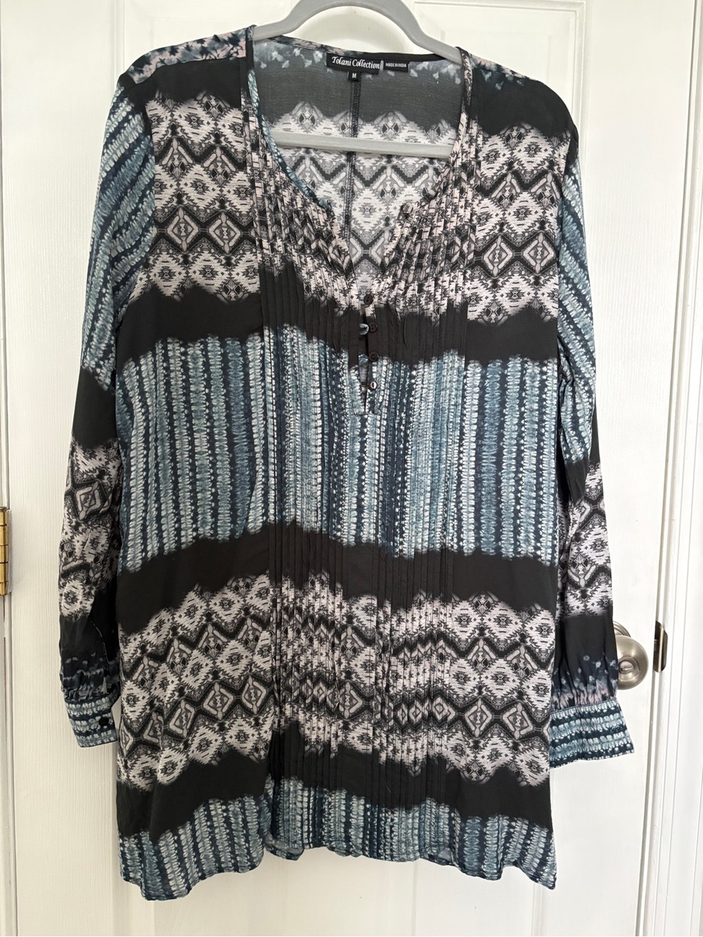 Tolani Black, White and Blue Patterned Tunic #0384
